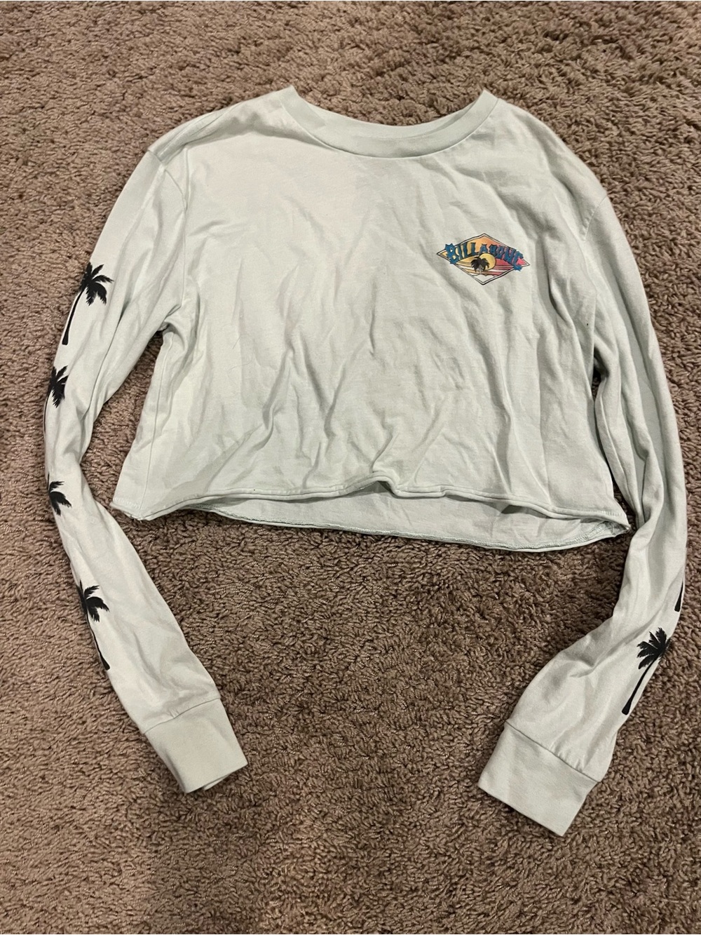 Billabong Mint Cropped Long-Sleeve Tee with Palm Silhouettes